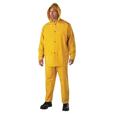 3-Pc Rainsuit, Jacket/Hood/Overalls, 0.35 mm, PVC Over Polyester, Yellow, 2X-Large