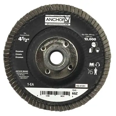 Abrasive Flap Disc, 4-1/2 in, 40 Grit, 5/8 in - 11 Arbor, 13,000 rpm, Angled