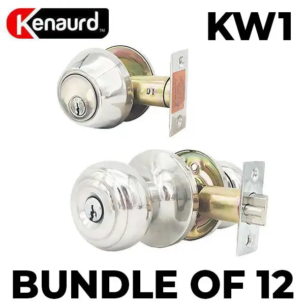 12 x Premium Combo Lockset - Knob & Deadbolt - Bright Chrome - BC - KW1 (BUNDLE OF 12)