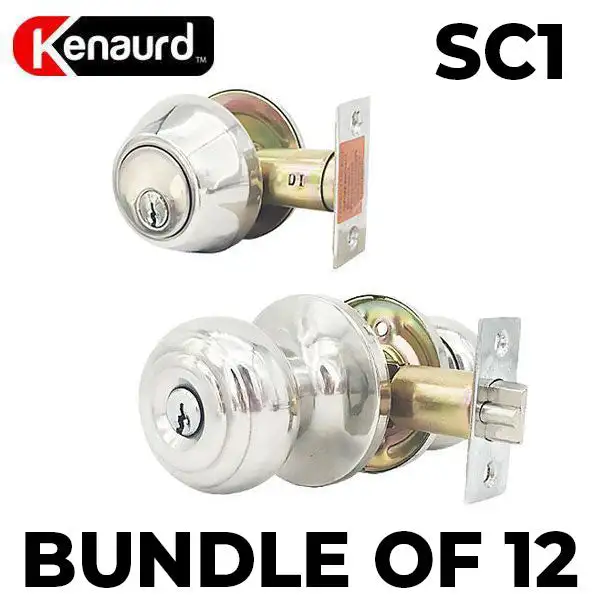 12 x Premium Combo Lockset - Knob & Deadbolt - Bright Chrome - BC - SC1 (BUNDLE OF 12)