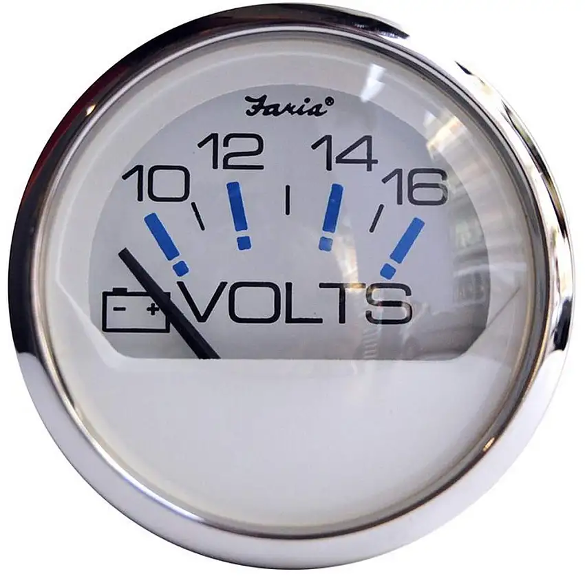 Faria Chesapeake White SS 2in Voltmeter 10-16 VDC (13805)