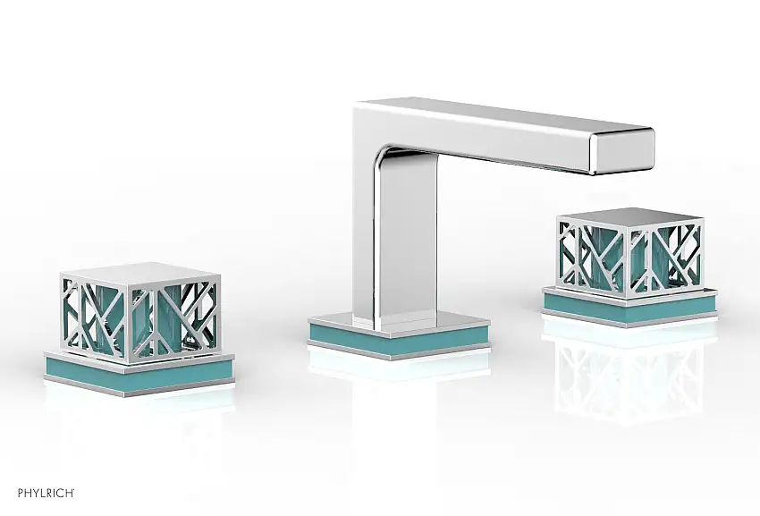 Phylrich JOLIE Widespread Faucet - Square Handles with "Turquoise" Accents 222-02
