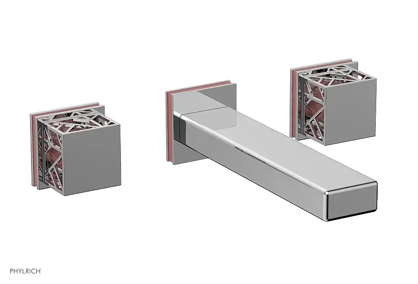 Phylrich JOLIE Wall Lavatory Set - Square Handles with "Pink" Accents 222-12