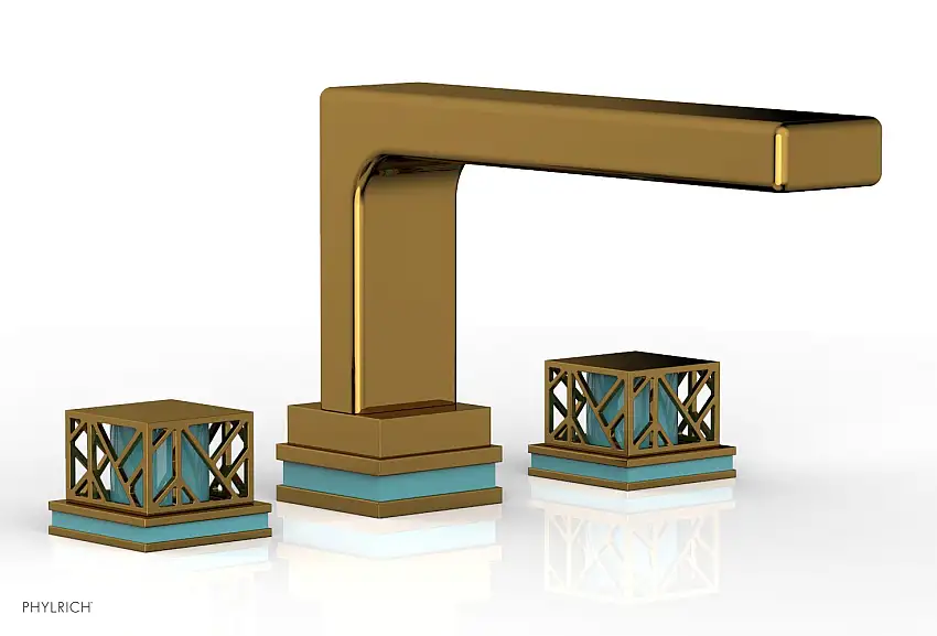Phylrich JOLIE Deck Tub Set - Square Handles with "Turquoise" Accents 222-41