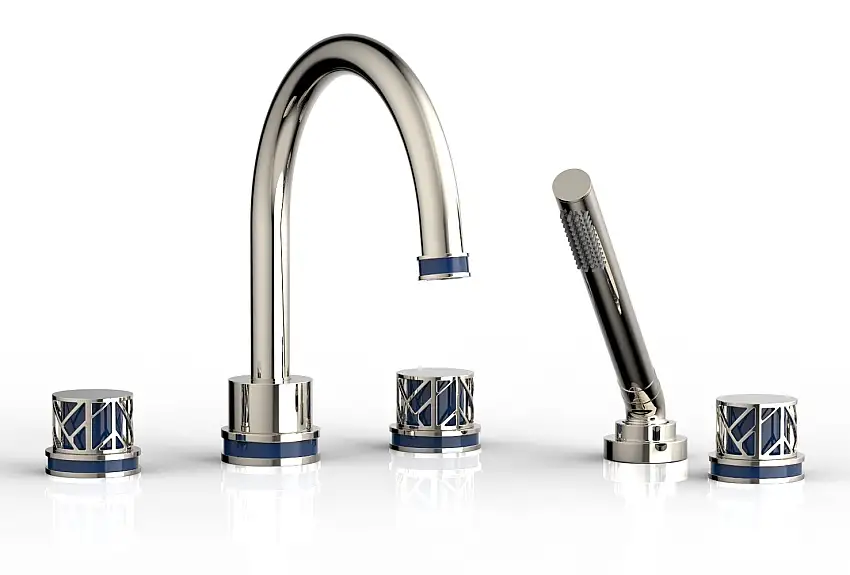 Phylrich JOLIE Deck Tub Set with Hand Shower - Round Handles with "Navy Blue" Accents 222-48