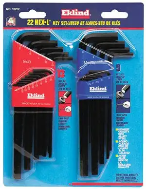 Eklind Tool 10222 22 pc. Hex-L® Combo Set Inch & Metric Sizes|22 Piece Long L-Wrench Hex Key Set Inch & Metric