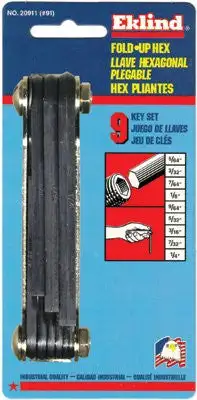 Eklind Tool 20911 9Key Inch Medium Length Fold-Up Ball Hex Tip Key Set
