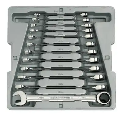 GearWrench 9412 12 Piece Combination Ratcheting Wrench Set, 12 Point Long, Metric, Chrome