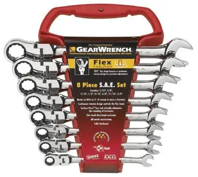GearWrench 9701 8-Piece Flex-Head Ratcheting-Box Combo Wrench, 5/16" - 3/4", 12-Pt Bx