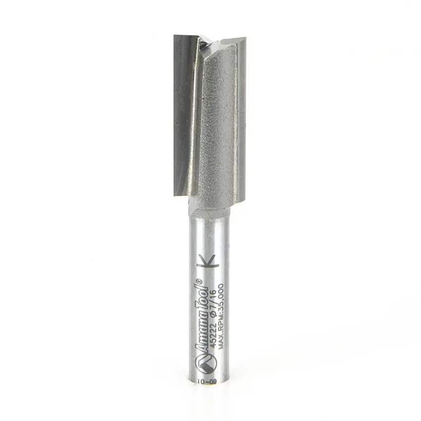 Amana Carbide Tipped Straight Plunge High Production Bit, 2 Flute, 7/16"Dia, 1/4" Shank, 2-1/8" Length (45222)