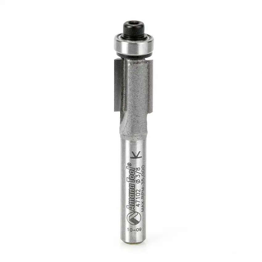 Amana Carbide Tipped Flush Trim with Ball Bearing Guide, 2 Flute, 3/8"Dia, 1/4" Shank, 2-1/8" Length (47102)