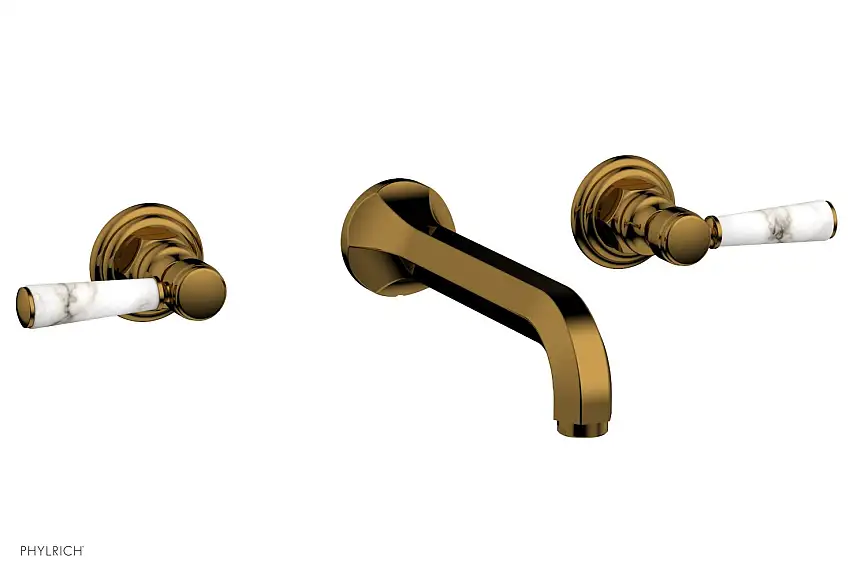 Phylrich HEX TRADITIONAL Wall Lavatory Set - White Marble Lever Handles 500-13