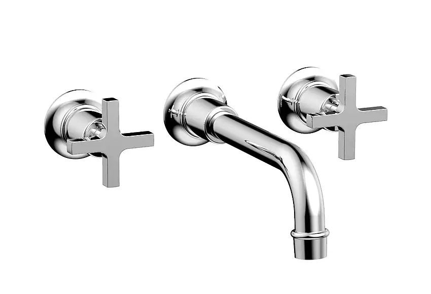 Phylrich HEX MODERN Wall Lavatory Set 8 1/4" Spout Cross Handles