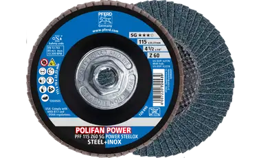 Pferd 62278 Polifan Flap Disc | 5/8-11" Arbor Hole | 4-1/2" Diameter | Zirconia Alumina 60 Grit | Type 27 | Sold by Box of 10