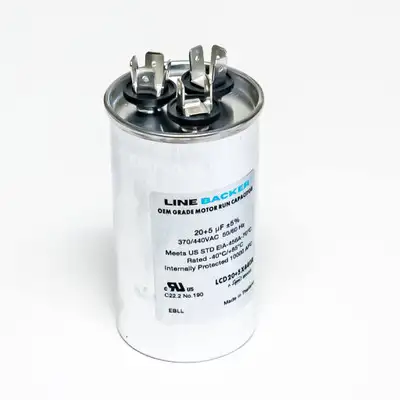 Supco Capacitor Round Dual Run 20 + 5 uf 370/440 Volts for HVAC Motors Compressors LCD20+5X440R Linebacker