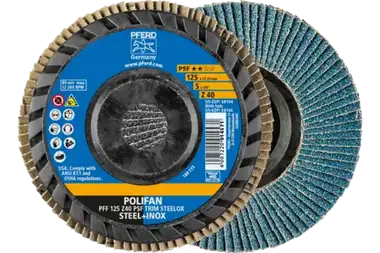 Pferd 68104 Polifan Flap Disc | 7/8" Arbor Hole | 5" Diameter | Zirconia Alumina 40 Grit | Type 27 | Sold by Box of 10