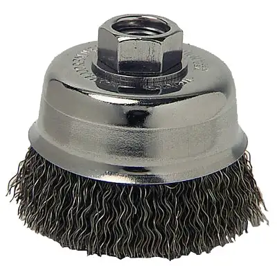 Crimped Wire Cup Brush, 3 in Dia, 5/8 in-11 Arbor, 0.012 in Carbon Steel