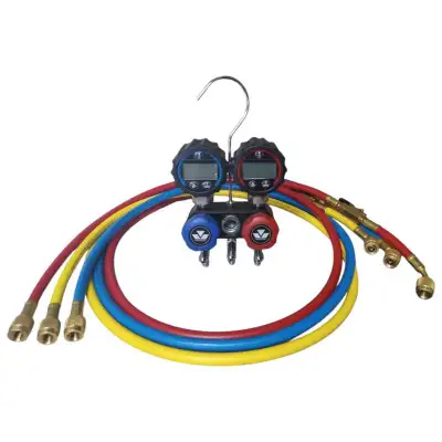 Mastercool 94261 A2L Digital Charging Manifold with  60" RYB Ball Valve Hoses and Zippered Carry Case Digital Mini-Fold
