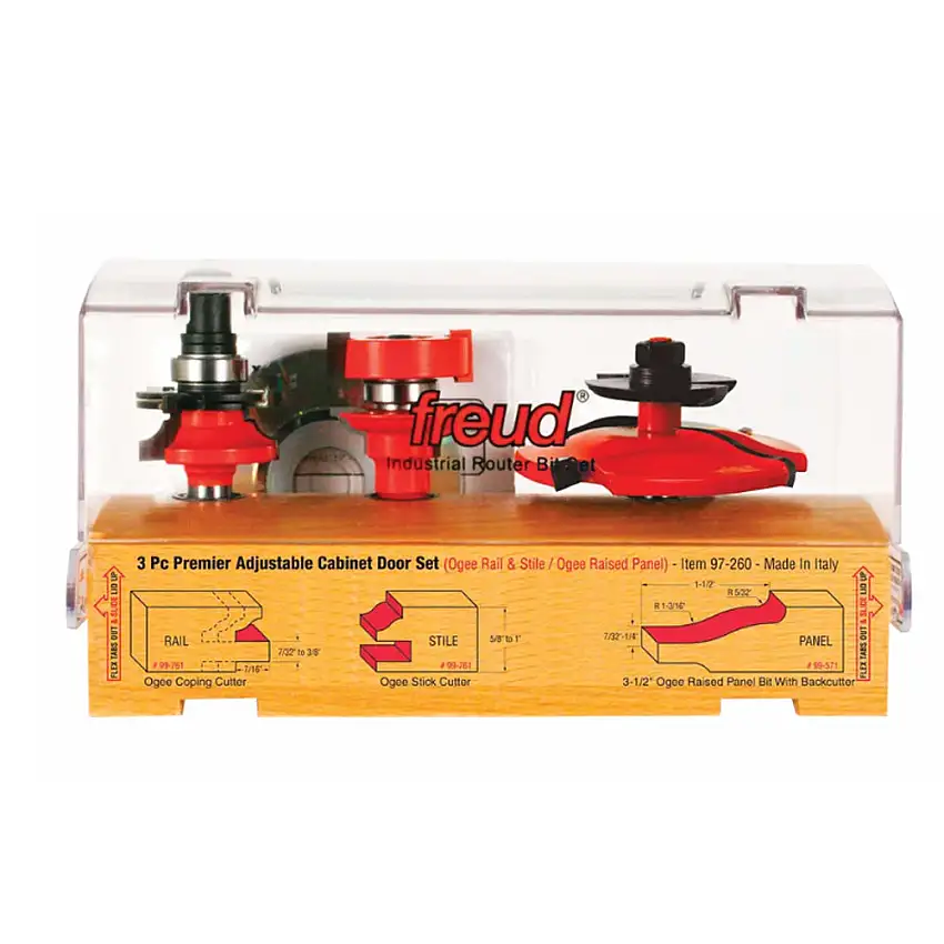 Freud 3-Piece Adjustable Cabinet Door Router Bit Set (1/2" Shank)