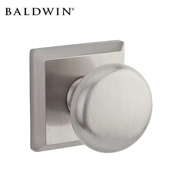 Baldwin Reserve - PV.ROU.TSR - Round Knob Set - Traditional Square Rose - 150 - Satin Nickel - Privacy - Grade 2