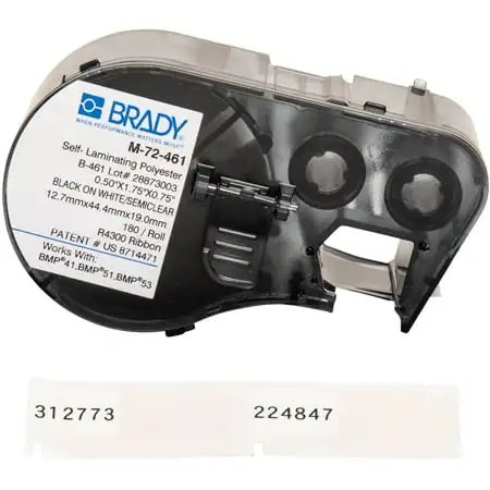 Brady M-72-461 0.5 x 1.75 Inch Self-Laminating Cryogenic Polyester Labels with Ribbon for BMP41 BMP51