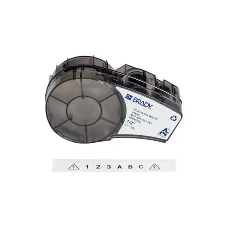 Brady M21-500-581-WT Repositionable Multi-Purpose Vinyl Labels with Ribbon for M210 / M211 - 0.5 Inch - Black on White