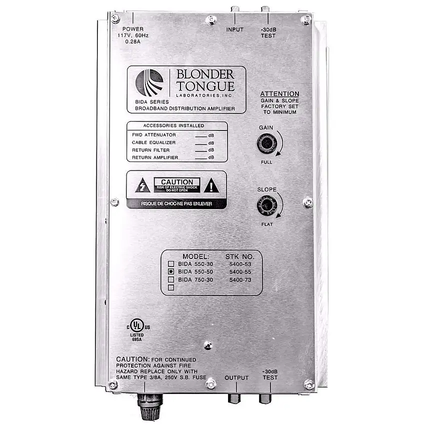 Blonder Tongue Broadband Indoor Distribution Amplifier 47-550MHz 33dB (BIDA-550-30)