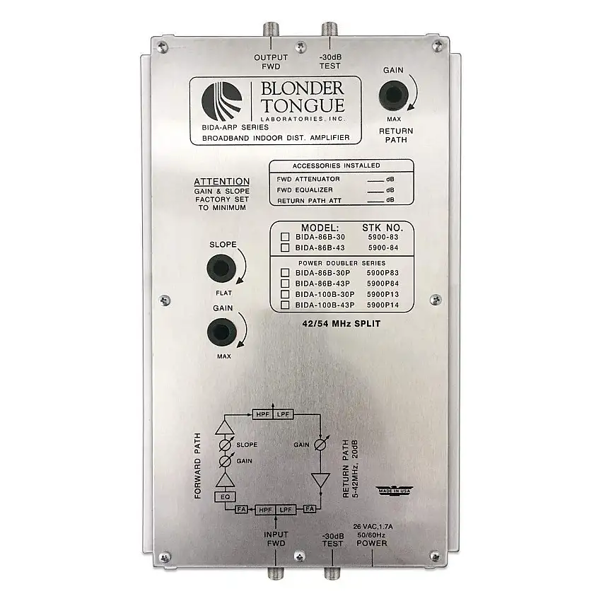 Blonder Tongue Broadband Indoor Distribution Amp Power Doubling 43dB (BIDA-86B-43P)