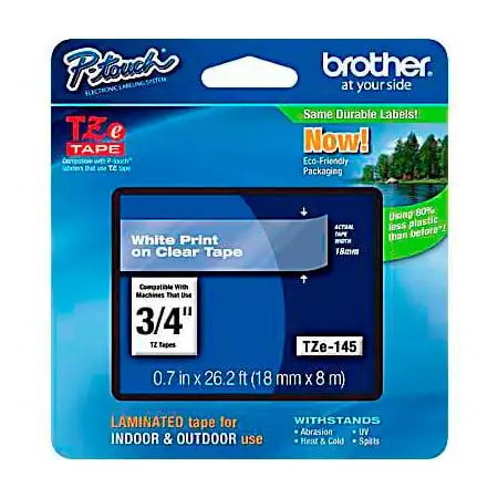 Brother TZe145 0.7 in x 26.2 ft (18 mm x 8 m) White on Clear