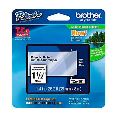 Brother TZe161 1.4 in x 26.2 ft (36 mm x 8 m) Black on Clear