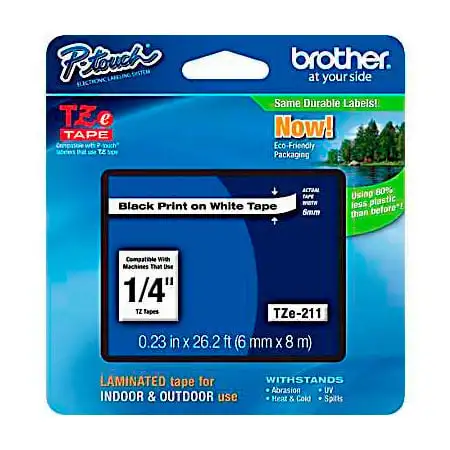 Brother TZe211 0.23 in x 26.2 ft (6mm x 8m) Black on White