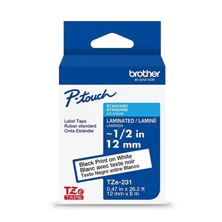 Brother TZE2312PKG Black on White Laminated Label Tape for P-Touch Label Printers - 0.47-Inch x 26.2-Inch - 2 Pack