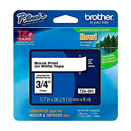 Brother TZe241 0.7 in x 26.2 ft (18 mm x 8 m) Black on White