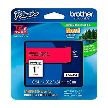 Brother TZe451 0.94in x 26.2 ft (24mm x 8 m) Black on Red