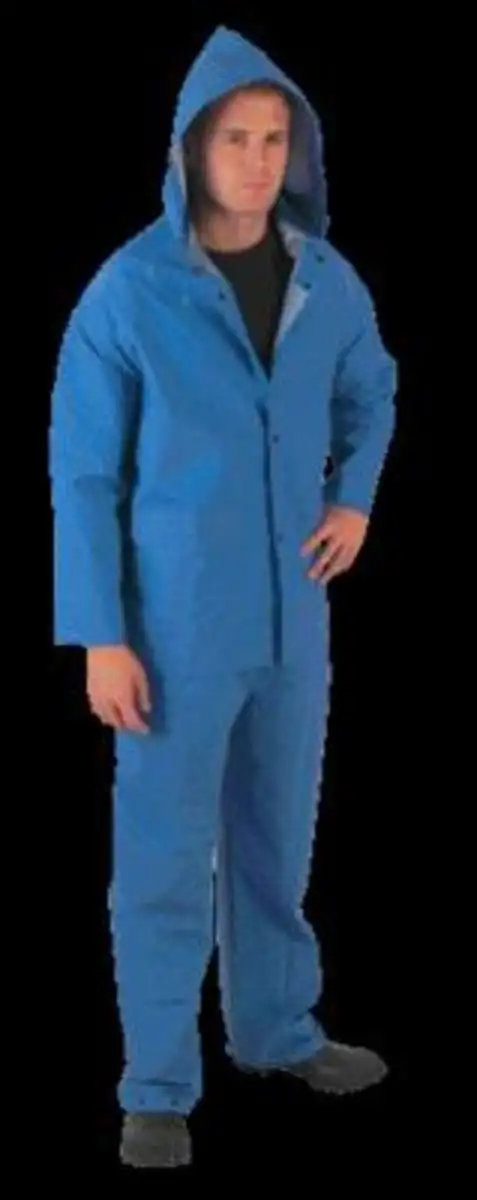 MCR Safety Blue Classic Plus .35 mm Polyester And PVC 3Piece Rain Suit With Detachable Hood Bib Pants And Corduroy Collar