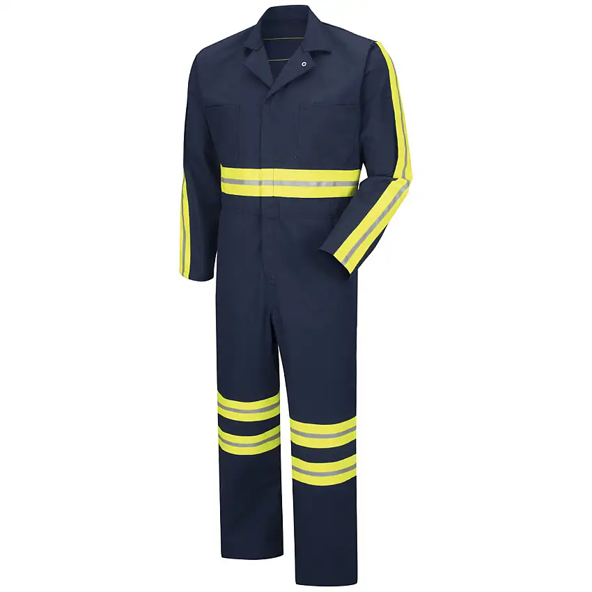 Red Kap® 2X/Regular Navy Fluorescent Yellow Trim 7.25 Ounce 65% Polyester/35% Cotton Coveralls With Zipper Closure