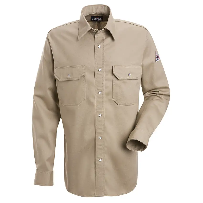 Bulwark® Medium Regular Tan EXCEL FR® Cotton Flame Resistant Uniform Shirt With Snap Front Closure