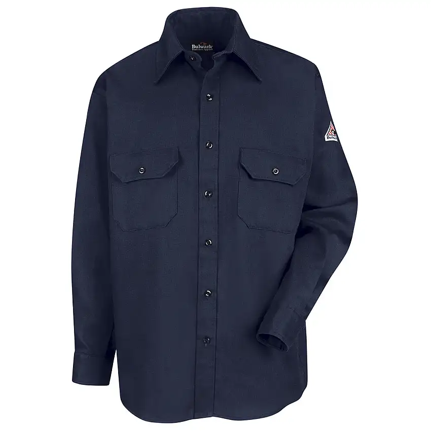 Bulwark  2X Regular Navy Blue EXCEL FR  ComforTouch  Flame Resistant Uniform Shirt With Button Front Closure
