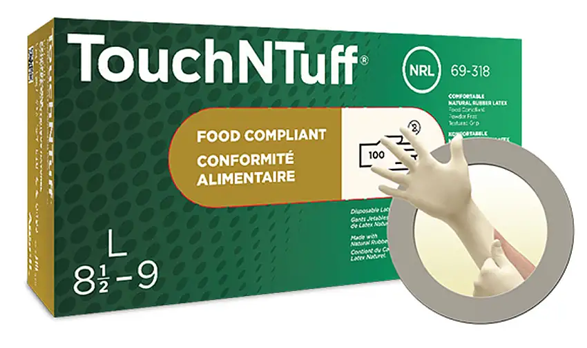 Ansell Small White TouchNTuff  69-318 5 mil Latex Powder Free Disposable Gloves