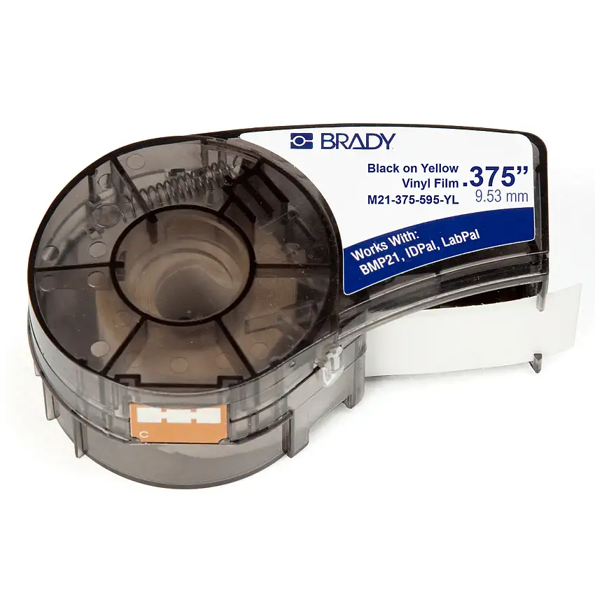 Brady  3/8" X 21' Black/Yellow BMP 21 Permanent Acrylic Vinyl Label (21 ft Per Cartridge)