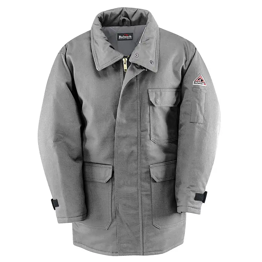 Bulwark 2X Regular Gray Westex Ultrasoft TwillCottonNylon Water Repellent Flame Resistant Parka With Cotton Lining And Zipper Front Closure