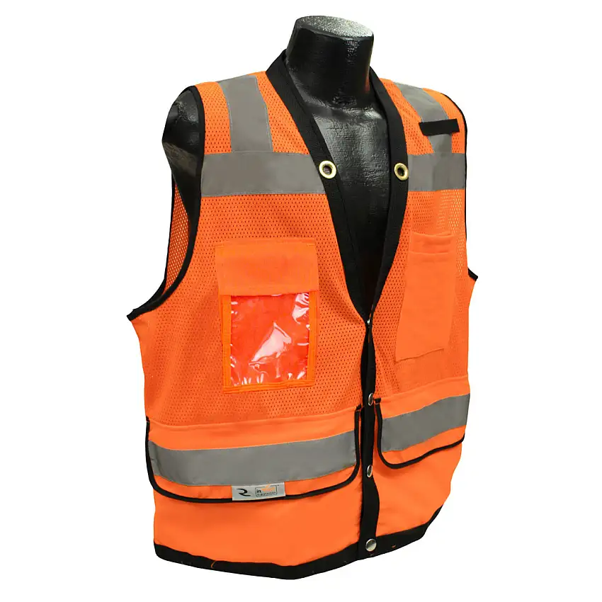 Radians Inc. Large HiViz Orange RadWear Polyester MeshPolyester Woven Twill Vest
