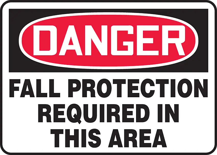 Accuform 10 X 14 Red Black And White Plastic Safety Signs DANGER FALL PROTECTION REQUIRED IN THIS AREA