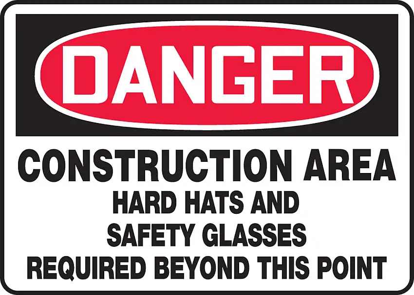 Accuform Signs  10" X 14" Black/Red/White Plastic PPE Sign "DANGER CONSTRUCTION AREA HARD HATS AND SAFETY GLASSES REQUIRED BEYOND THIS POINT"