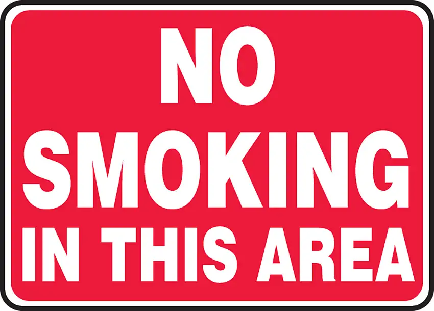 Accuform 7 X 10 White And Red Plastic Safety Signs NO SMOKING IN THIS AREA