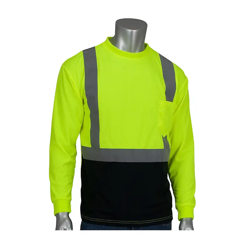 PIP 3X HiViz YellowHiViz Orange 1 PolyesterBirdseye Mesh TwoTone Long Sleeve Shirt