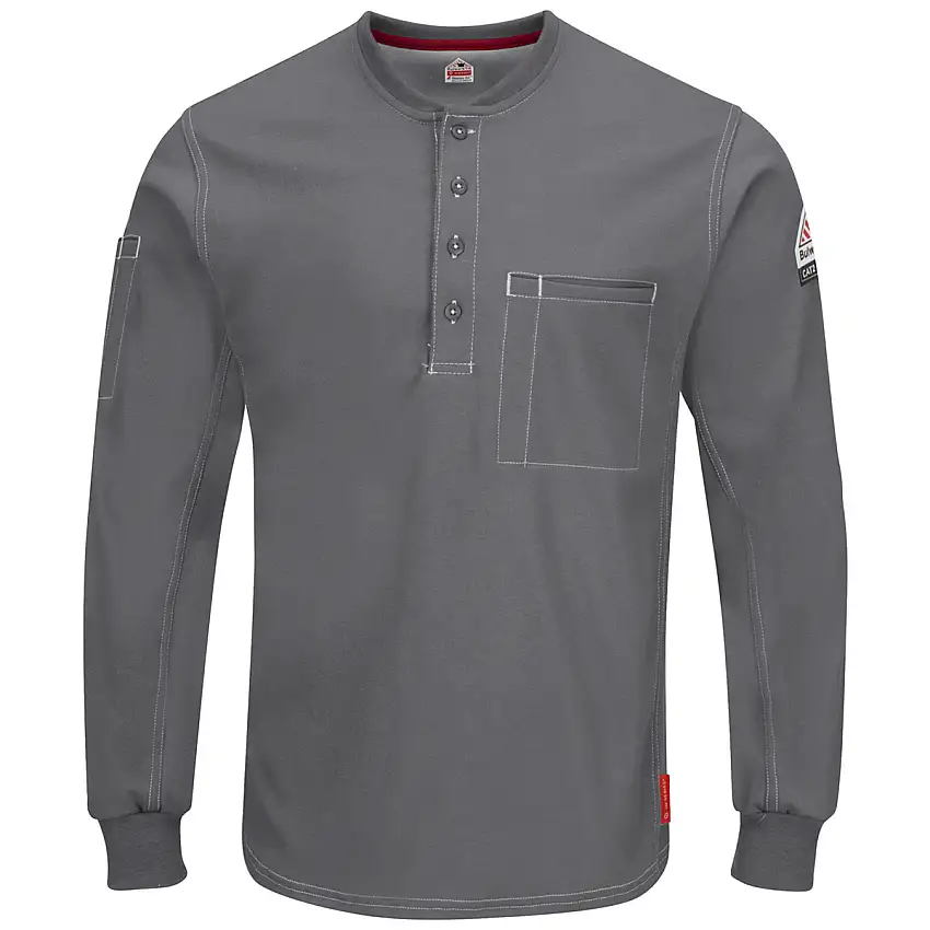 Bulwark® 2X Regular Gray Westex G2 Fabrics By Milliken®/Cotton/Polyester Flame Resistant Long Sleeve Henley With Button Front Closure