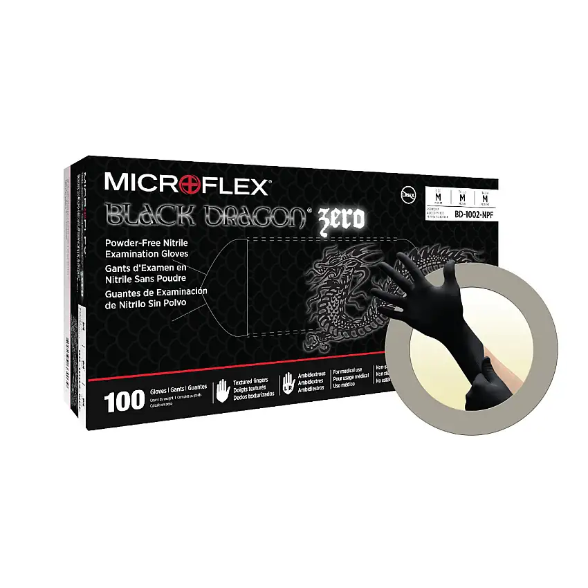 Ansell Medium Black MICROFLEX® Black Dragon® BD-100L 5.5 mil Latex Powder Free Disposable Gloves