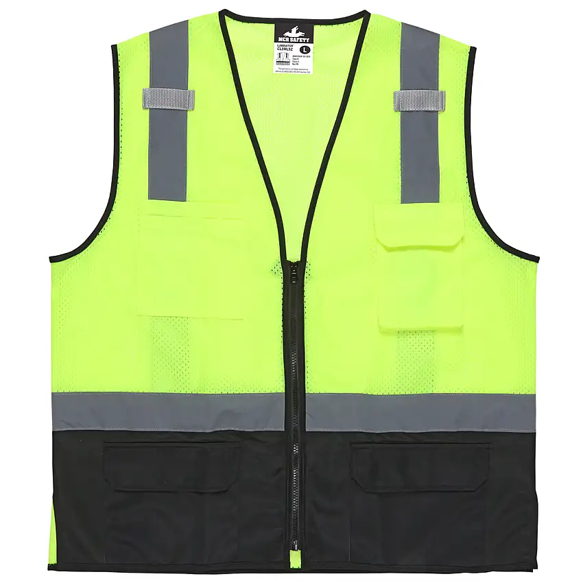 MCR Safety 3X HiViz Lime Black And Silver MCR Safety PolyesterPolyester Mesh Safety Vest