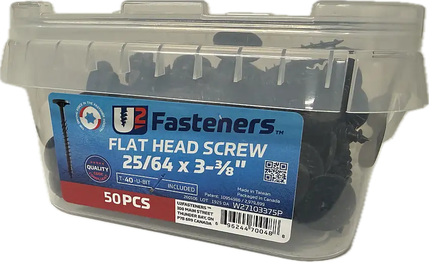 U2 BLACK FLAT HEAD SCREW 25/64 x 3-3/8" Bucket 50 PCS (W27103375P)